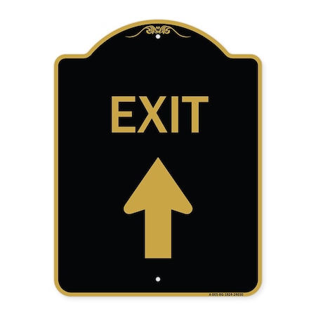 Signmission Designer Series Exit Exit W/ Up Arrow, Black & Gold Aluminum Sign, 18" H, 24" L, BG-1824-24030 A-DES-BG-1824-24030